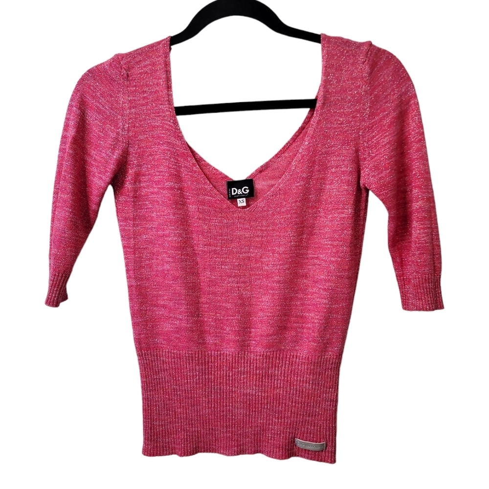 Dolce & Gabbana Pink Knit V-Neck Pullover